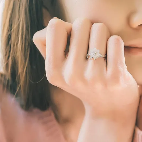 Miniatura 2 de Jeeless - Anillo de plata de ley 925 original Sakura con forma de cola abierta, ajustable, talla de flor para mujer