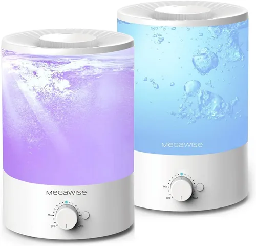 MEGAWISE Paquete de 2 humidificadores ultrasónicos de niebla fría de 3.5 litros – llenado superior, difusor de aceite esencial, funcionamiento