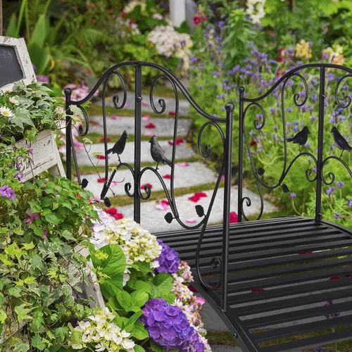 Miniatura 5 de Outvita Puente de jardín de metal de 4 pies para exteriores, elegante puente decorativo con acabado en polvo y barandilla de seguridad para patio