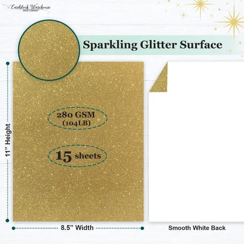 Miniatura 2 de Cardstock Warehouse Diamond Print Inkjet Glitter - Papel de cartulina con purpurina dorada de alta calidad, 15 hojas, 8.5 x 11 pulgadas, 104 Dorado