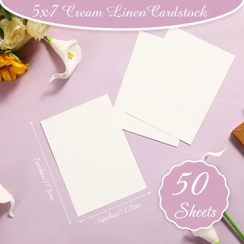 Miniatura 2 de Geosar 50 hojas de cartulina de lino, cartulina para invitaciones, papel de impresora pesado de 92 lb, 250 gsm, tarjetas de índice para impresora