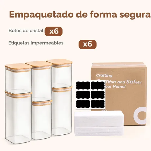 Miniatura 8 de ComSaf Recipiente hermético de almacenamiento de vidrio con tapas (0.7 cuartos de galón, 1.2 cuartos de galón/1.6 cuartos de galón), juego de 6
