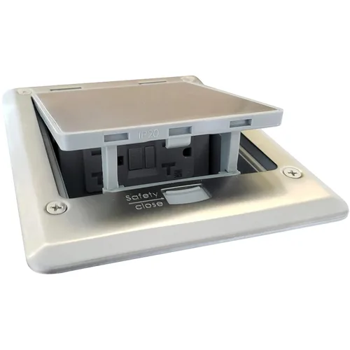 OB-1-SP-6PORT Caja de piso desplegable para exteriores con placa Keystone vacía de 6 puertos, parte superior de acero inoxidable, botón abierto