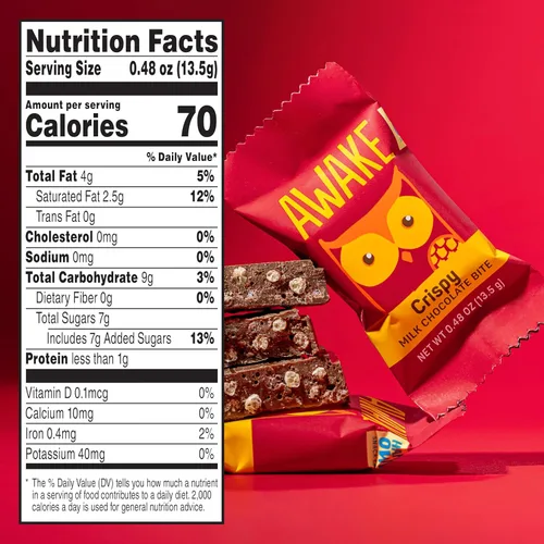 Miniatura 2 de AWAKE - Bocaditos de chocolate con cafeína - Chocolate con leche crujiente, 50 piezas - 50 mg de cafeína - Dulces envueltos individualmente