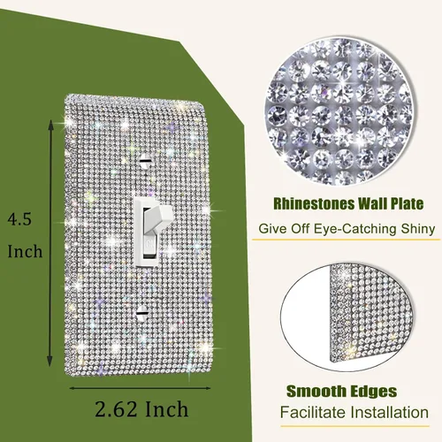 Miniatura 2 de Cubierta decorativa para interruptor de diamantes de imitación plateados brillantes, placa de pared de una sola banda