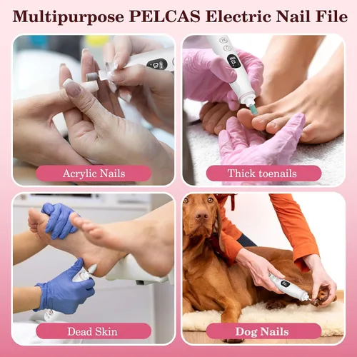 Miniatura 6 de PELCAS Lima de uñas eléctrica, taladro de uñas inalámbrico de 10 velocidades con luz LED, kit portátil de manicura y pedicura, molinillo de uñas