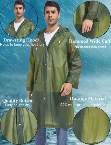 Miniatura 62 de 2 abrigos de lluvia de Borogo para adultos, chaquetas de lluvia reutilizables para hombres y mujeres