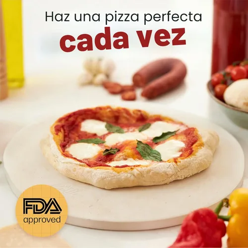 Miniatura 8 de HANS GRILL PIEDRA PARA PIZZA Piedra circular para pizza para hornear en horno y asar en parrilla con pala de madera incluida Piedra de cocina