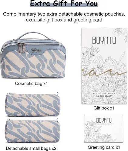 Miniatura 9 de BOYATU Bolsa de maquillaje de viaje para mujer: organizador de cosméticos y artículos de tocador de gran capacidad de 3 piezas - expande