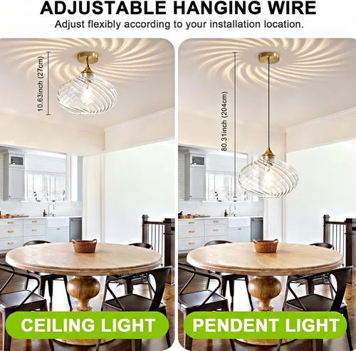 Miniatura 7 de Glass Pendant Lights Kitchen Island, 11'' Brass Gold Pendant Lighting Fixtures, Modern Hanging Ceiling Light with Striped Clear Glass Shade for