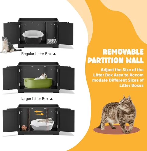 Miniatura 5 de Zeny – Armario para caja de arena para gatos, gabinete de madera con divisor, banco de almacenamiento moderno, se adapta a la mayoría de cajas