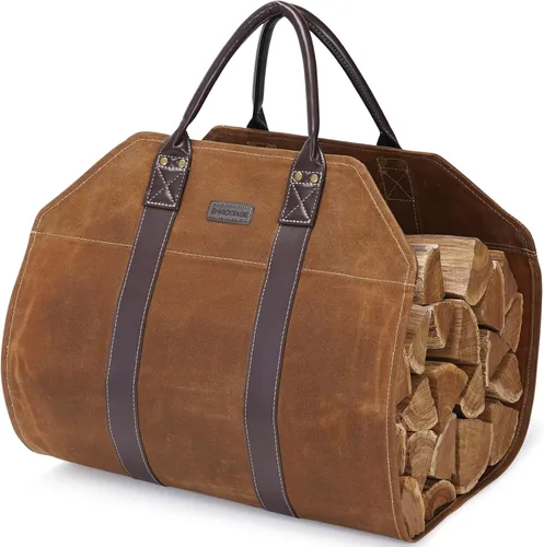 Miniatura 8 de INNO STAGE Bolsa de lona para troncos, bolsa de madera duradera, accesorios para estufas de chimenea, soporte de leña extra grande con asas