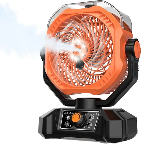 Miniatura 8 de Ventilador recargable portátil de 70 horas 20000 mAh de 9 pulgadas con oscilación automática/remoto/temporizador/luz LED, ventilador de camping