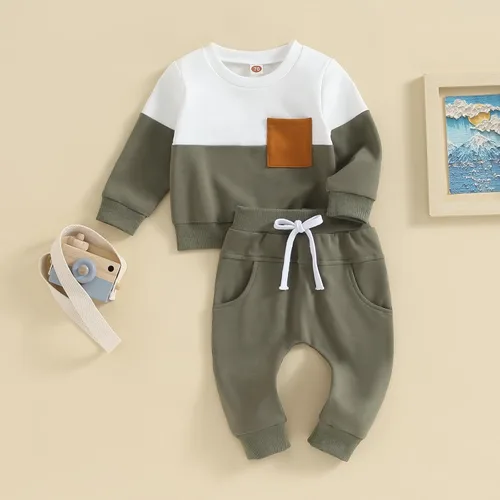Miniatura 41 de Conjunto de sudadera de manga larga con cuello redondo y pantalones deportivos para bebés, ropa de invierno para bebé