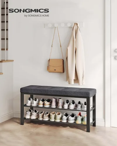 Miniatura 2 de SONGMICS Banco de zapatos, banco de almacenamiento, banco de entrada con cojín, estante para zapatos con asiento, ahorro de espacio, estilo moderno
