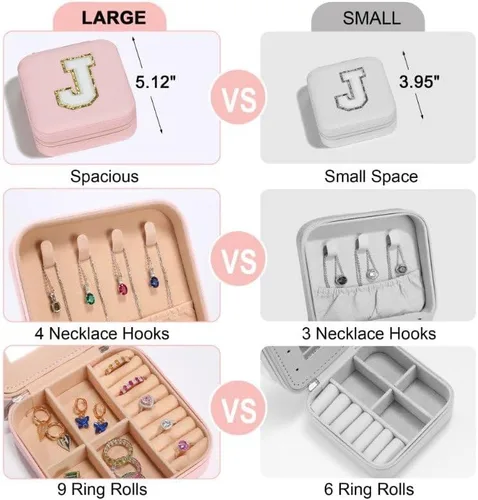 Miniatura 3 de Parima Joyero grande para niñas, joyero con inicial de viaje para niñas Caja organizadora de joyas grande Joyero de viaje organizador de joyero