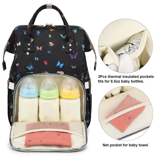 Miniatura 2 de Mochila de Pañales de Mariposa para Bebés Niñas, Mamá Bolsas Impermeables Grandes de Pañales para Mujeres