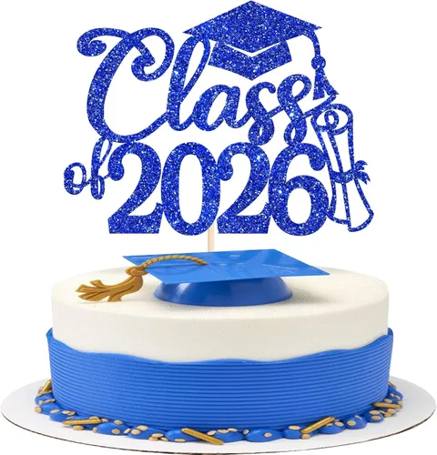 Miniatura 44 de Rsstarxi 1 paquete de decoración de pastel con purpurina para la clase de 2026, decoraciones de graduación 2026, tapa de felicitaciones
