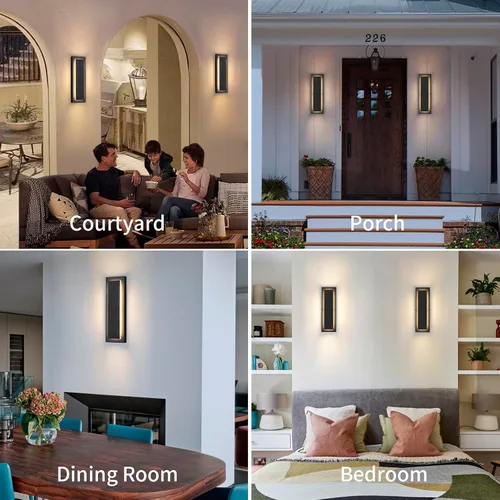 Miniatura 6 de Lámparas de porche delantero de 2 niveles, moderno aplique de pared negro para exteriores, luces exteriores LED impermeables de 15.7 pulgadas, luces