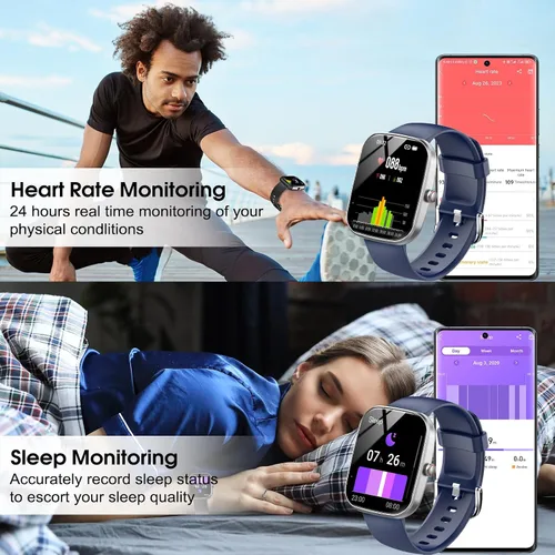 Miniatura 4 de Csasan Reloj inteligente para hombres y mujeres (respuesta/hacer llamadas), pantalla HD de 1.91 pulgadas, monitor de frecuencia cardíaca, sueño