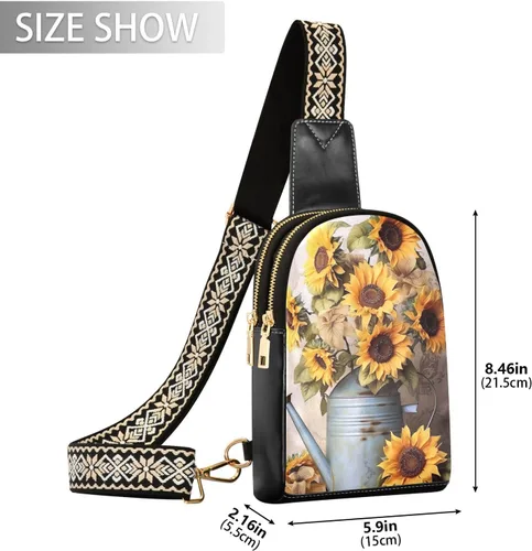 Miniatura 2 de Sling Backpack Sunflower Vintage Sling Bag for Women Crossbody Shoulder Bag Leather Fanny Pack Chest Bag for Travel Hiking 202A1226