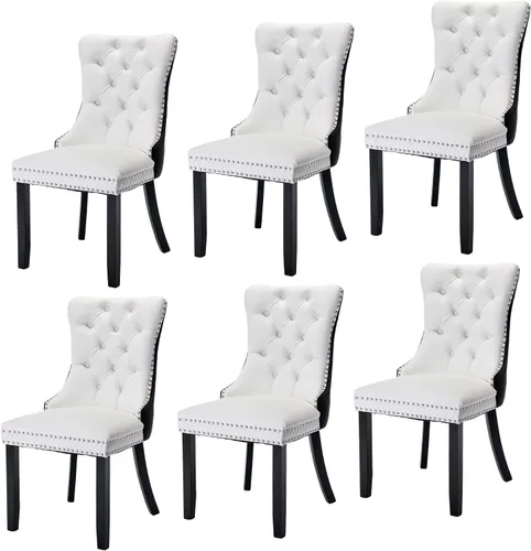 Miniatura 40 de Juego de 6 sillas de comedor modernas para sala de estar, cocina, patas de madera maciza, cojín acolchado de tela de lino, asiento y respaldo