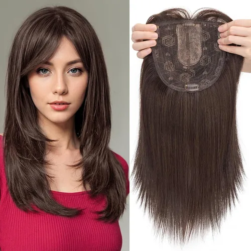 Miniatura 9 de MY-LADY Toppers para mujer con cabello fino de 14 pulgadas, 6 x 6 pulgadas, con base de encaje y flequillo lateral con clip en extensiones