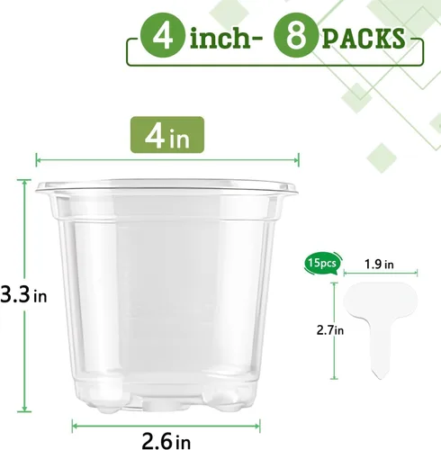 Miniatura 2 de SupKing Macetas transparentes de 4 pulgadas para vivero, 8 paquetes de plástico duradero, macetas pequeñas de orquídeas con agujeros de drenaje