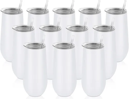 Lifecapido Vasos de copa de champán sin tallo de 12 onzas, paquete de 12 vasos aislados de acero inoxidable para bodas, cumpleaños, Navidad (blanco)