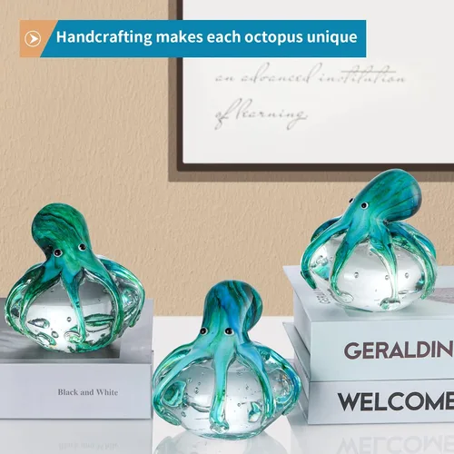 Miniatura 7 de Figura de pulpo de vidrio soplado a mano, bonito pisapapeles de animales marinos, estatua náutica coleccionable para el hogar, oficina, fiesta