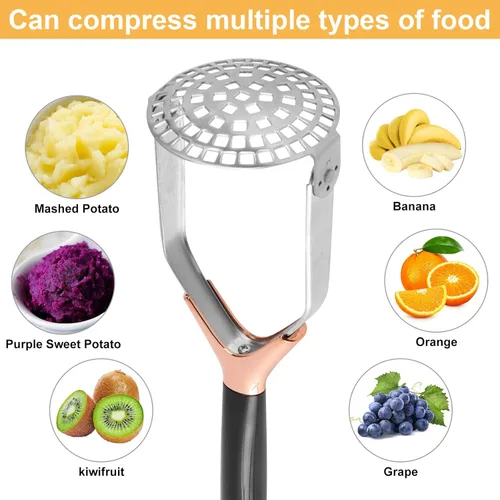 Miniatura 4 de Triturador de papas, plegable de acero inoxidable, antiadherente, antideslizante, mango de 12 pulgadas de largo, ahorra espacio, herramienta