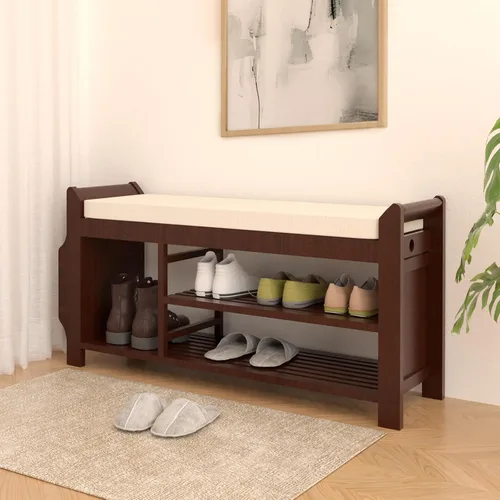 Miniatura 6 de NURTUDIS Banco de zapatos, taburete de bambú para almacenamiento de zapatos con cojín extraíble, estante organizador de almacenamiento de zapatos
