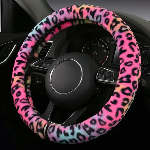 Miniatura 3 de HEHA - Funda de volante esponjosa para mujer, estilo girly, decoración de volante borrosa, felpa, estampado de leopardo, absorbente de sudor