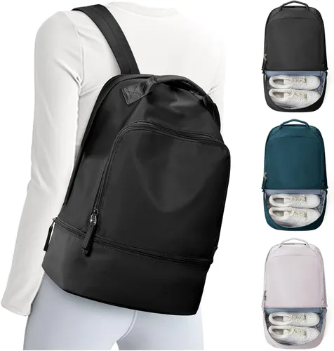 Miniatura 16 de Mochila de gimnasio para mujer, pequeña bolsa de gimnasio con compartimento para zapatos, mochila impermeable para deportes con bolsillo húmedo