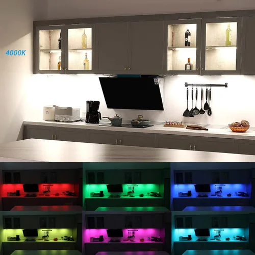 Miniatura 2 de Luz LED para debajo del gabinete de cocina. RGBW. Cambio de color y luz blanca fría superbrillante. Control remoto con atenuación. 6 barras de luz