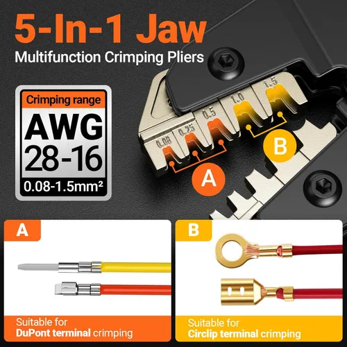 Miniatura 2 de Preciva Kit de herramientas de crimpadora de cables 5 en 1, para conectores Dupont y pala AWG 28-16, con 896 terminales