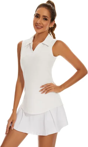 Miniatura 2 de Ivicoer Camiseta de golf para mujer, tipo polo, sin mangas, con cuello de tenis, ajuste seco, ropa atlética para mujer