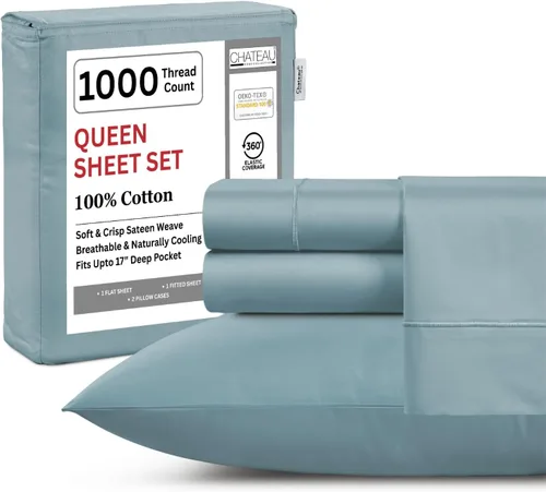 Miniatura 33 de Juego de sábanas 100% algodón para cama King, juego de sábanas certificadas de 1000 TC con bolsillo profundo, juego de sábanas y fundas de almohada