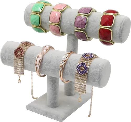 Miniatura 7 de Wudygirl Soporte de pulsera de terciopelo de 2 niveles, soporte para joyas, soporte para relojes, soporte de exhibición de joyas, organizador