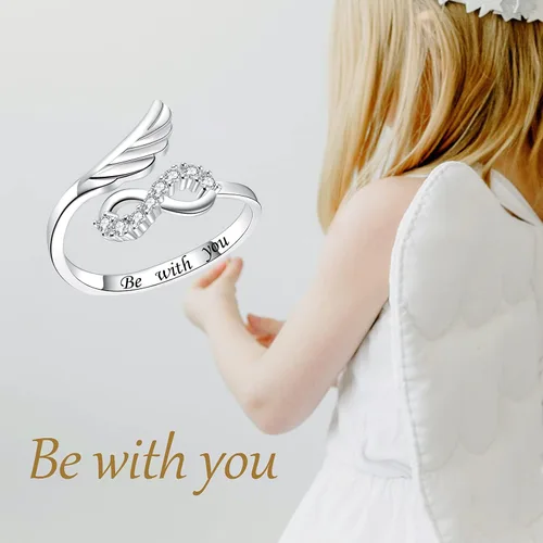 Miniatura 5 de oGoodsunj Infinity Angel Wing Ring 925 Sterling Silver Guardian Feather Necklace Pendant Jewelry Gift for Women Girls