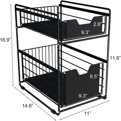 Miniatura 6 de Cesta deslizante de 2 niveles para gabinete con cajón deslizante debajo del fregadero, estante de almacenamiento para encimera de cocina, despensa