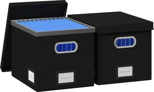 Miniatura 7 de Caja Organizadora de Archivos – Cajas de Archivos para Colgar Archivos con Tapa, Juego de 2 Carpetas Colgantes Decorativas Tamaño Carta Organizador