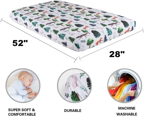 Miniatura 7 de Juego de 4 sábanas ajustadas para cuna con diseño de animales del bosque, neutras en madera, unisex, para bebés niños o niñas