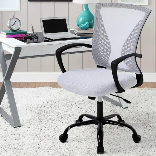 Miniatura 13 de Silla de oficina ergonómica para escritorio, silla de malla con soporte lumbar y apoyabrazos de altura ajustable, silla ejecutiva para mujeres