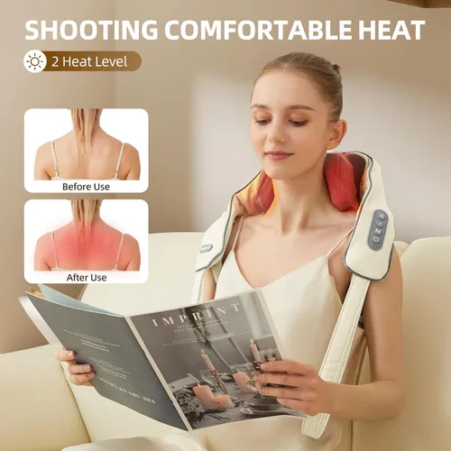 Miniatura 5 de Masajeador Shiatsu inalámbrico de cuello y hombros con calor - Masaje de amasamiento 6D, alivio del dolor de tejido profundo para trapecio