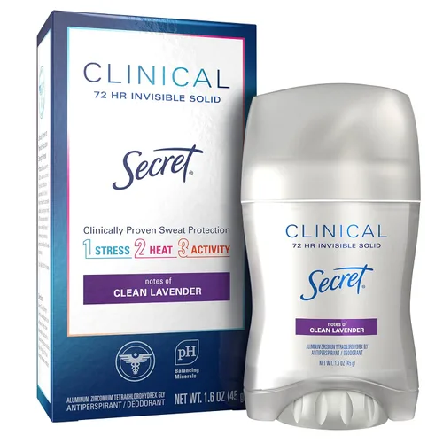 Secret Clinical Strength Antitranspirante y desodorante para mujeres, lavanda, 72 horas sólido invisible, 1.6 onzas