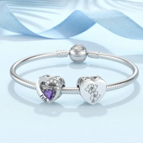 Miniatura 43 de SEVENWELL Dijes de piedra natal con flor grabada para el mes de nacimiento, pulsera de plata de ley 925, feliz cumpleaños para mujer