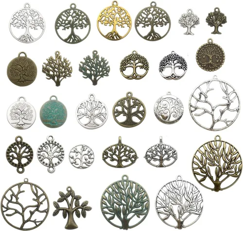 Suministros para manualidades de 3.53 oz (3.53 oz), colgantes mixtos de árbol de la vida, abalorios para manualidades, accesorios para hacer joyas y