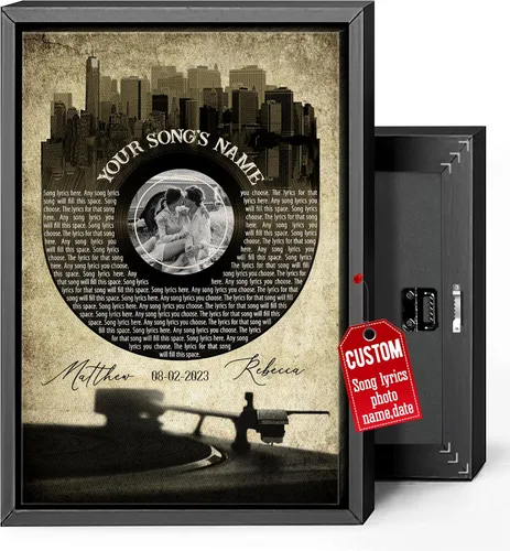 Miniatura 19 de H-DEWALL Regalos para marido de parte de la esposa, letras de canciones personalizadas con marco, discos de vinilo retro, decoración de pared