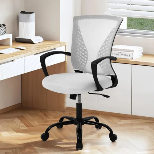 Miniatura 13 de Silla de oficina de malla con ruedas, silla de escritorio ergonómica de respaldo medio con brazos y soporte lumbar, cómoda silla de computadora